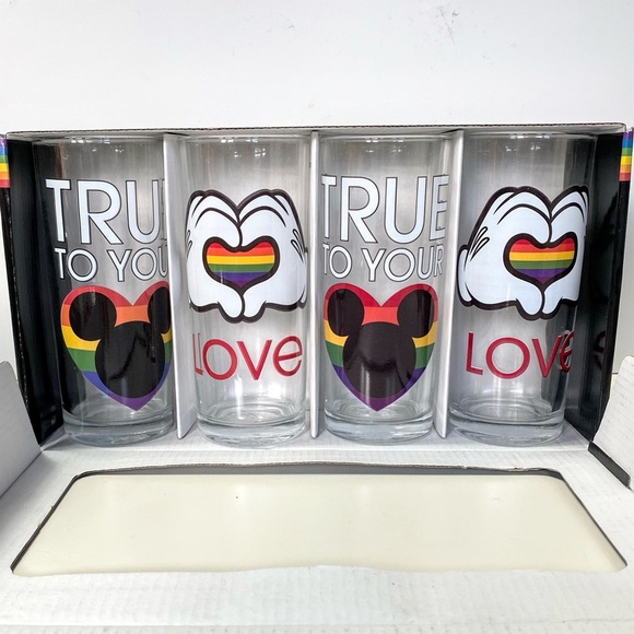 NIB Disney Rainbow Collection Set of 4 Glasses True to Your Heart Pride LGBTQ - Picture 5 of 8